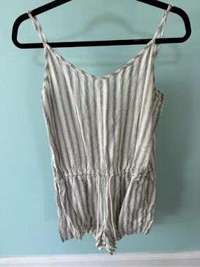Lou & Grey By Loft Striped Lightweight Spaghetti Strap Romper in Cream and Blue